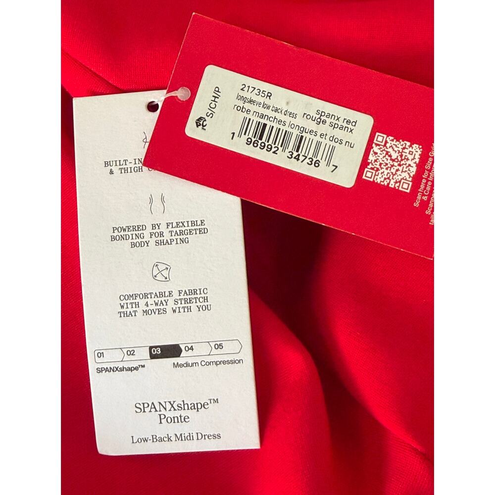 Spanx Ponte Low-Back Long Sleeve Midi Dress Red Small Office Career Professional - Picture 14 of 16